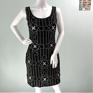Vintage Laurence Kazar Black Beaded Art Deco Style Silk Cocktail Dress size L